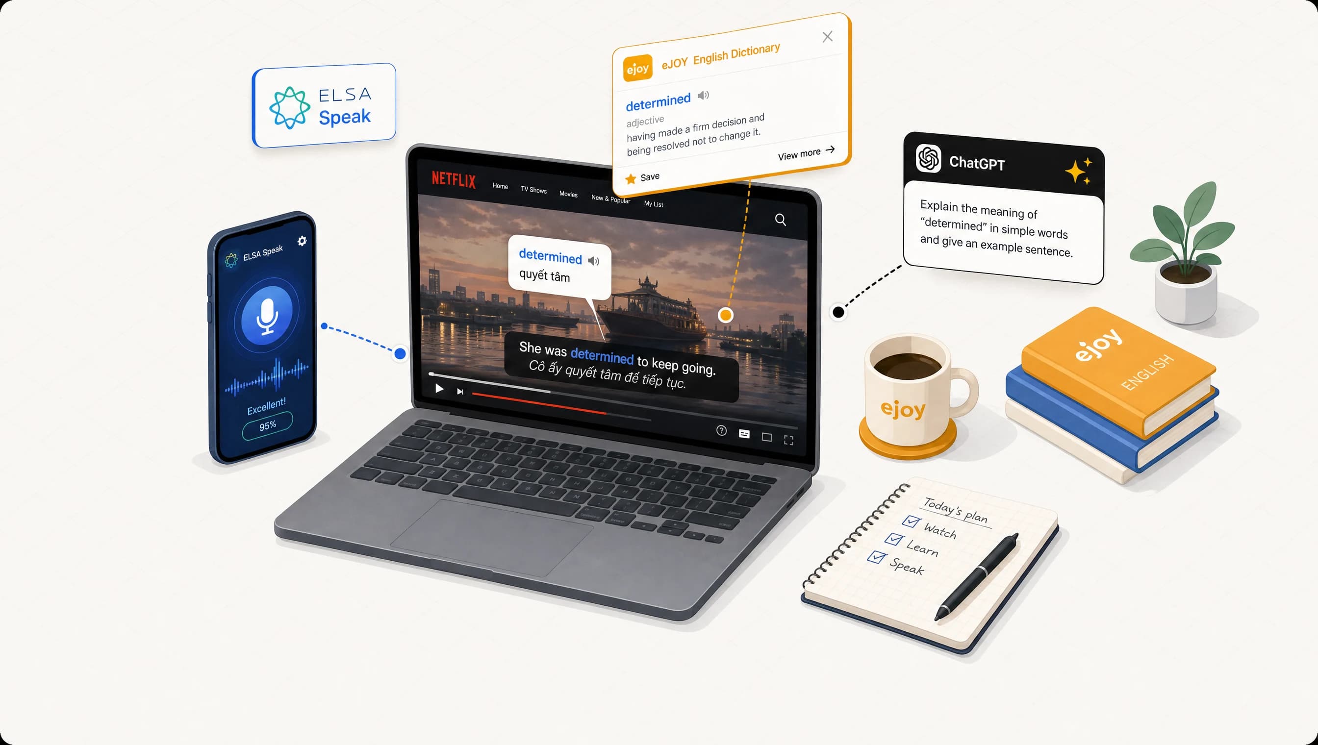 Ejoy English Pro+ vs ELSA vs ChatGPT 2026: người Việt nào nên dùng cái nào luyện tiếng Anh