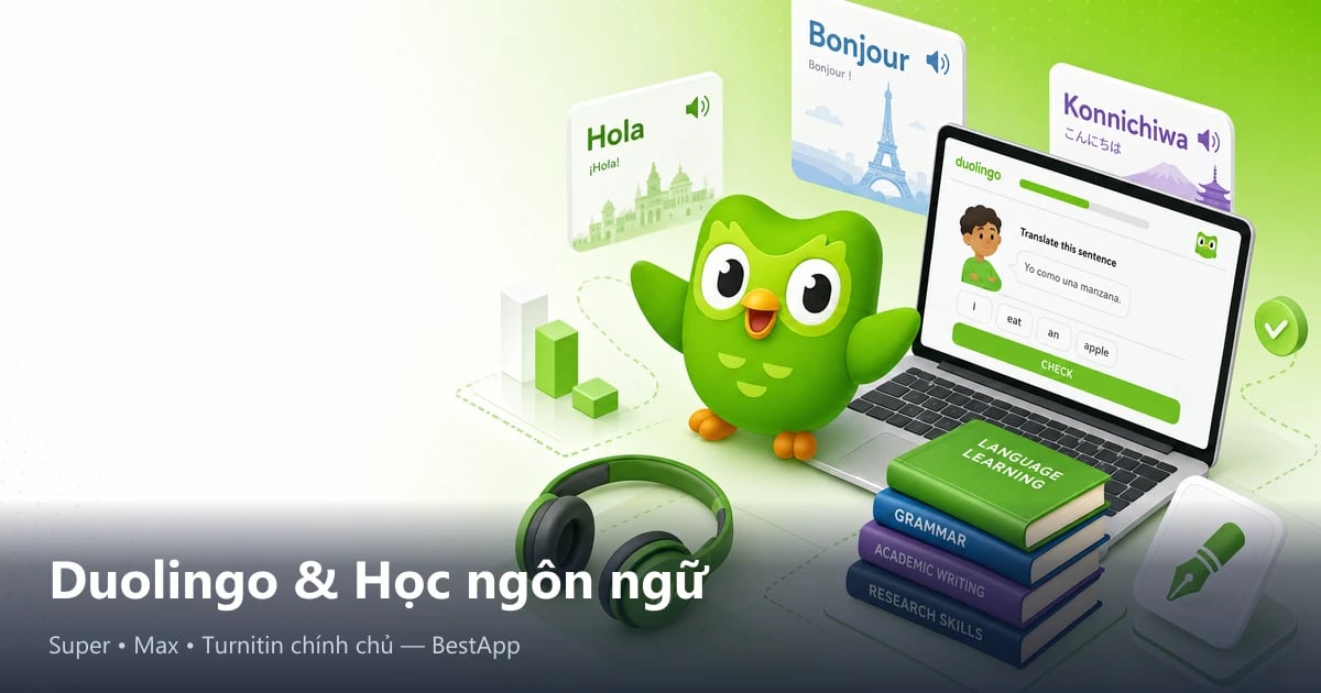 Hình minh hoạ chủ đề Duolingo và phần mềm học ngôn ngữ chính chủ 2026