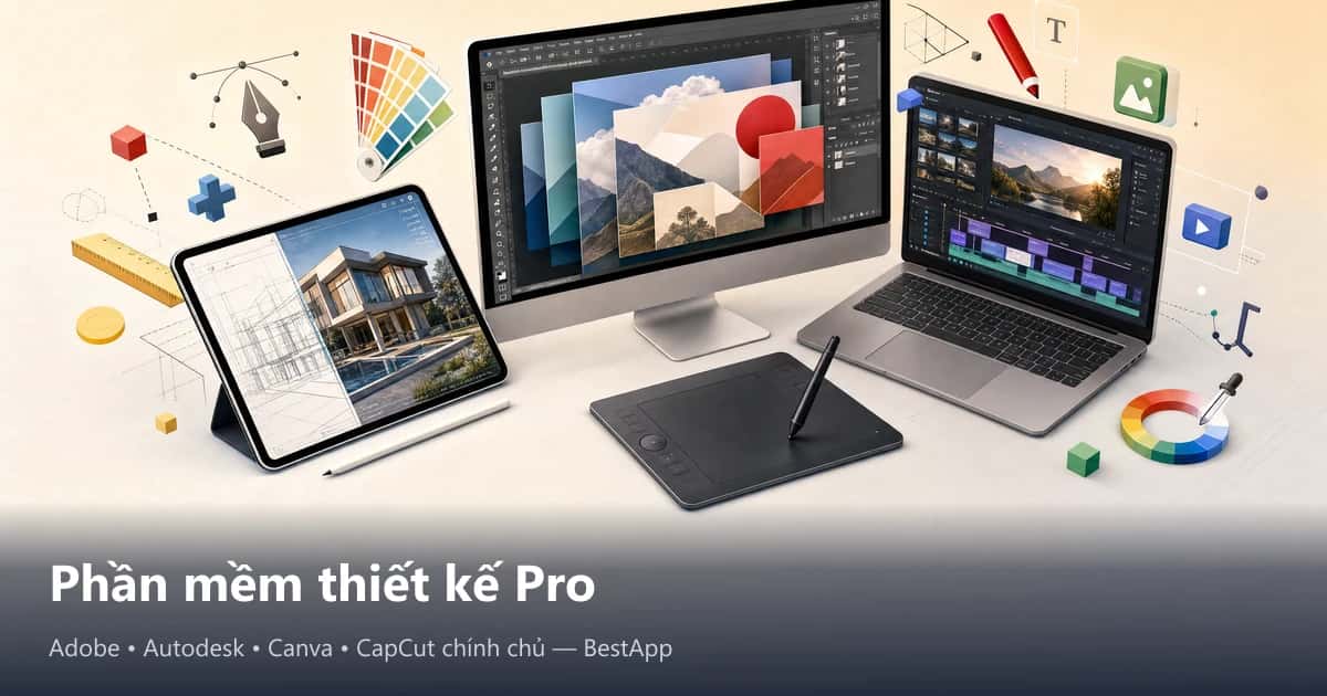 Phần mềm thiết kế chuyên nghiệp: Adobe, Autodesk, Canva, CapCut